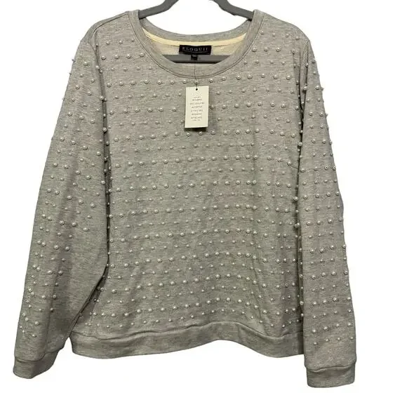 Eloquii Women's Pearl Embellished Heather Gray Sweatshirt NWT Size 22/24 - Picture 2 of 10